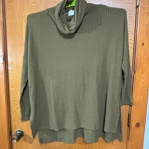 Zenana Thermal Sweater Olive Green Slouch Turtle Neck Oversized 3X